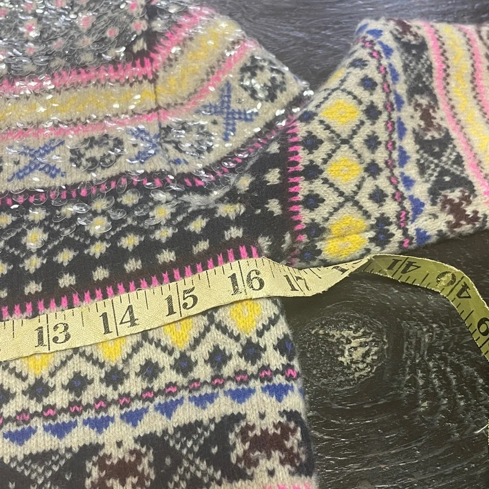 J. Crew Lambs Wool Sequin Fair Isle Sweater Size XSP
